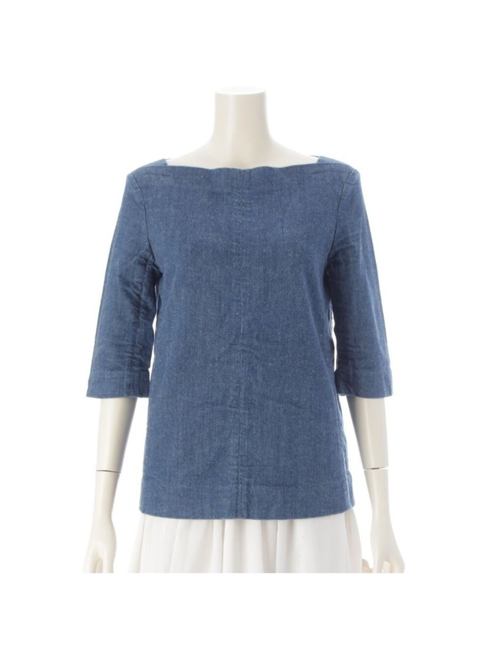 Celine Denim Phoebe Philo Era Three Quarter Sleeve Boat Neck Top Indigo Blue 38